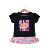 BLACK & PINK SUMMER CHILL PRINTED T-SHIRT TOP FOR GIRLS