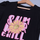 BLACK & PINK SUMMER CHILL PRINTED T-SHIRT TOP FOR GIRLS