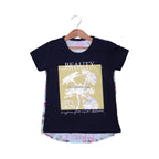 NAVY BLUE BEAUTY BLOSSOMS PRINTED T-SHIRT TOP FOR GIRLS