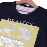 NAVY BLUE BEAUTY BLOSSOMS PRINTED T-SHIRT TOP FOR GIRLS