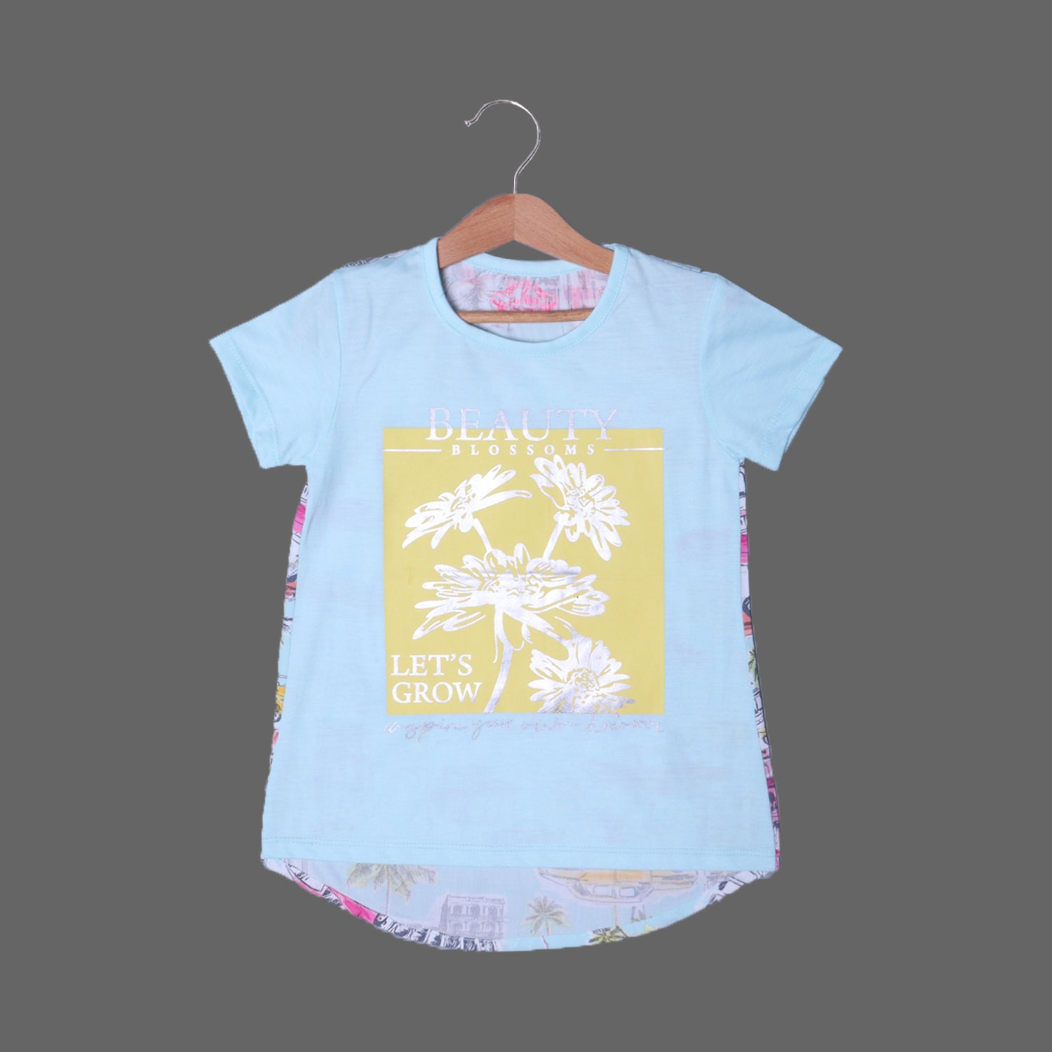 SKY BLUE BEAUTY BLOSSOMS PRINTED T-SHIRT TOP FOR GIRLS Secondary image
