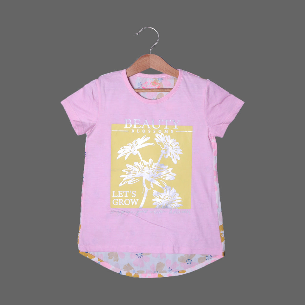 BABY PINK BEAUTY BLOSSOMS PRINTED T-SHIRT TOP FOR GIRLS