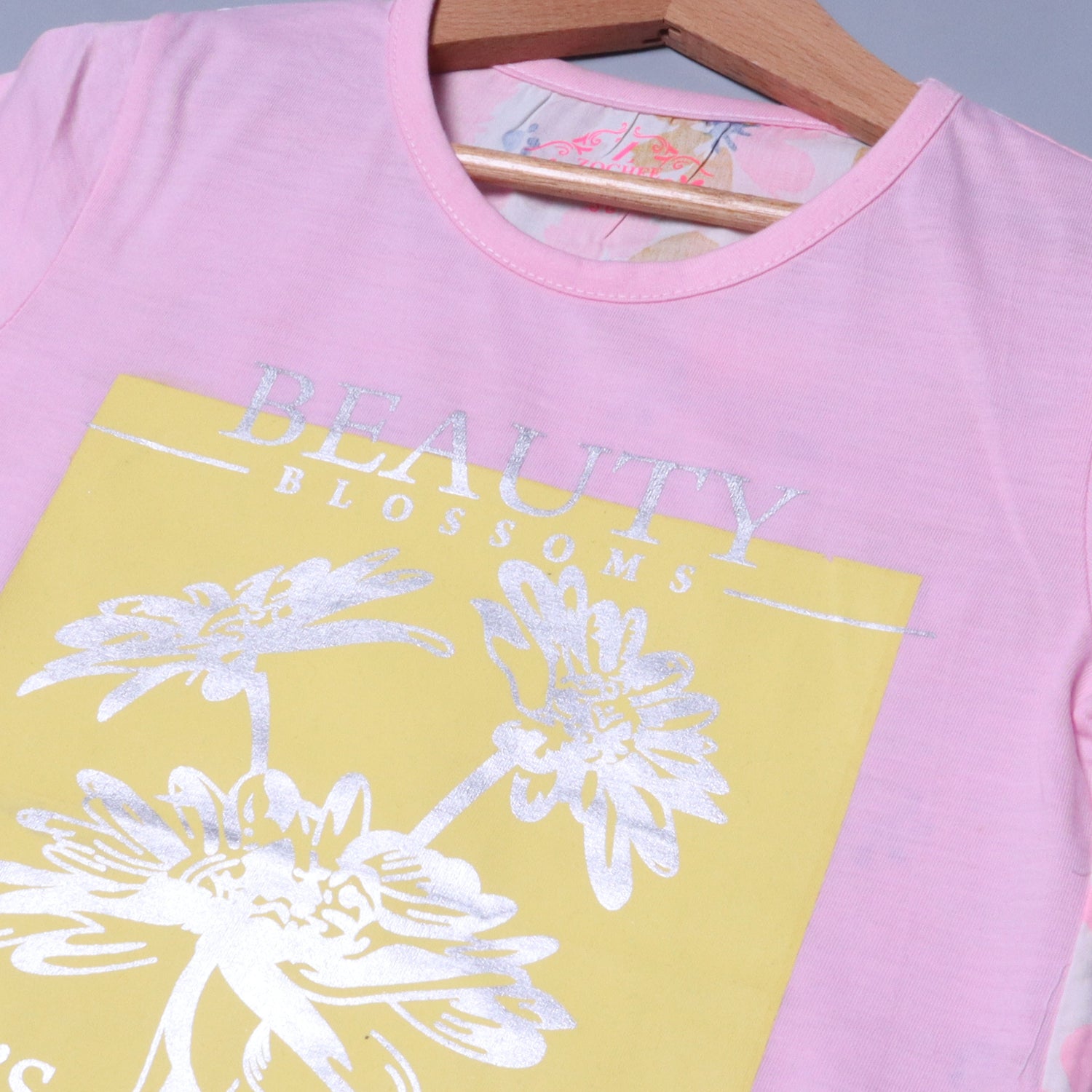 BABY PINK BEAUTY BLOSSOMS PRINTED T-SHIRT TOP FOR GIRLS