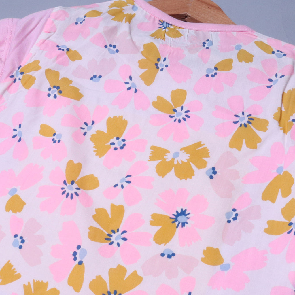 BABY PINK BEAUTY BLOSSOMS PRINTED T-SHIRT TOP FOR GIRLS