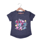 CHARCOAL GREY HAPPY WEEKEND PRINTED T-SHIRT TOP FOR GIRLS