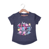 CHARCOAL GREY HAPPY WEEKEND PRINTED T-SHIRT TOP FOR GIRLS