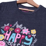 CHARCOAL GREY HAPPY WEEKEND PRINTED T-SHIRT TOP FOR GIRLS