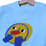 SKY BLUE EMOJI EMBROIDERED FLEECE FABRIC SWEATSHIRT