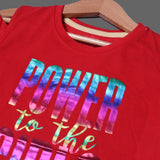 RED & BLACK POWER TO THE GIRLS PRINTED T-SHIRT TOP FOR GIRLS