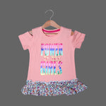 Load image into Gallery viewer, PEACH &amp; WHITE POWER TO THE GIRLS PRINTED T-SHIRT TOP FOR GIRLS
