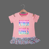 PEACH & WHITE POWER TO THE GIRLS PRINTED T-SHIRT TOP FOR GIRLS