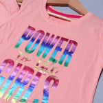 Load image into Gallery viewer, PEACH &amp; WHITE POWER TO THE GIRLS PRINTED T-SHIRT TOP FOR GIRLS
