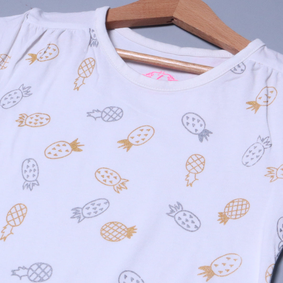 WHITE PINEAPPLES PRINTED T-SHIRT TOP FOR GIRLS
