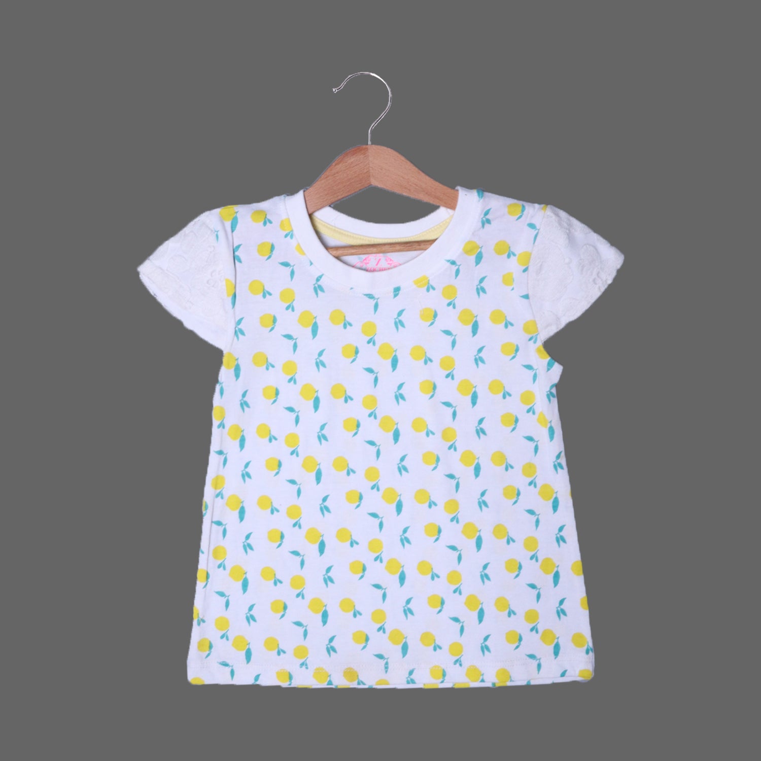WHITE WITH YELLOW LEMON PRINTED T-SHIRT TOP FOR GIRLS Secondary image