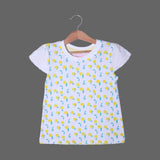 WHITE WITH YELLOW LEMON PRINTED T-SHIRT TOP FOR GIRLS
