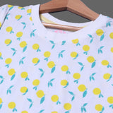 WHITE WITH YELLOW LEMON PRINTED T-SHIRT TOP FOR GIRLS