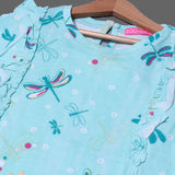 SEA GREEN DRAGONFLY PRINTED T-SHIRT TOP FOR GIRLS