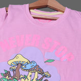 LIGHT PURPLE NEVER STOP PRINTED COLD SHOULDER T-SHIRT TOP FOR GIRLS