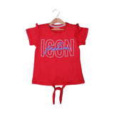 RED FASHION ICON PRINTED T-SHIRT TOP FOR GIRLS