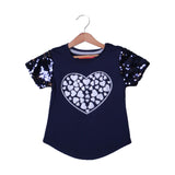 NAVY BLUE STARS SLEEVES HEART PRINTED T-SHIRT TOP FOR GIRLS