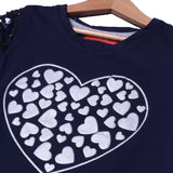 NAVY BLUE STARS SLEEVES HEART PRINTED T-SHIRT TOP FOR GIRLS