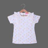 WHITE WITH YELLOW FLOWERS PRINTED T-SHIRT TOP FOR GIRLS