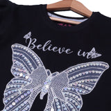 BLACK BELIEVE IN BUTTERFLY PRINTED T-SHIRT TOP FOR GIRLS