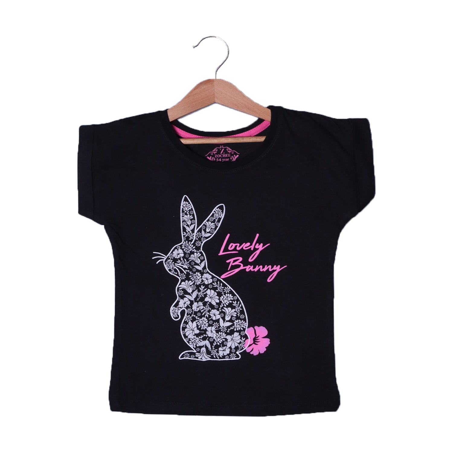 BLACK LOVELY BUNNY PRINTED T-SHIRT TOP FOR GIRLS Secondary image