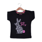 BLACK LOVELY BUNNY PRINTED T-SHIRT TOP FOR GIRLS