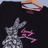 BLACK LOVELY BUNNY PRINTED T-SHIRT TOP FOR GIRLS
