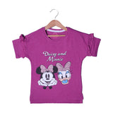 DARK PURPLE DAISY & MINNIE PRINTED T-SHIRT TOP FOR GIRLS