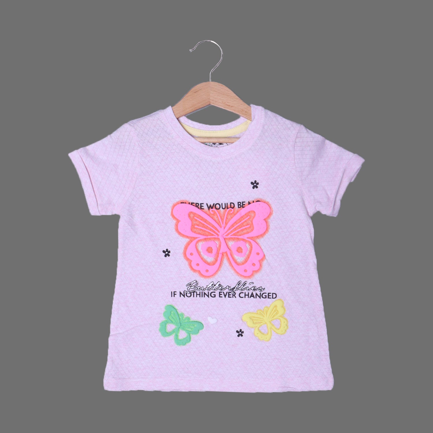PINK EVER CHANGED BUTTERFLIES PRINTED T-SHIRT TOP FOR GIRLS Secondary image