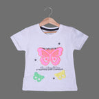 ASH WHITE EVER CHANGED BUTTERFLIES PRINTED T-SHIRT TOP FOR GIRLS