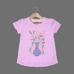 Load image into Gallery viewer, PINK FLOWERS VASE PRINTED T-SHIRT TOP FOR GIRLS
