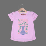 PINK FLOWERS VASE PRINTED T-SHIRT TOP FOR GIRLS