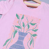 PINK FLOWERS VASE PRINTED T-SHIRT TOP FOR GIRLS