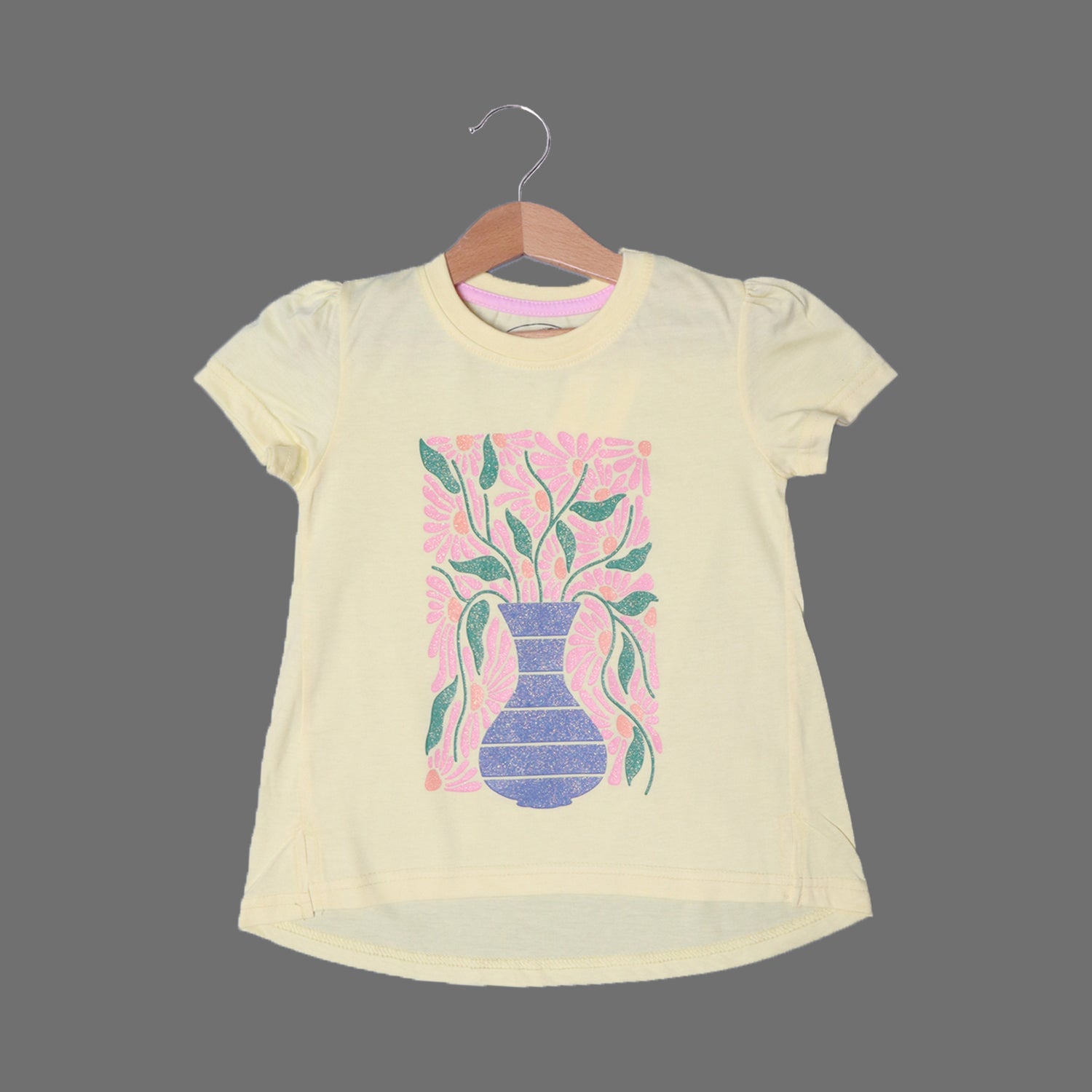 YELLOW FLOWERS VASE PRINTED T-SHIRT TOP FOR GIRLS Secondary image
