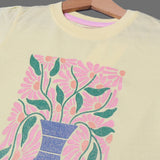 YELLOW FLOWERS VASE PRINTED T-SHIRT TOP FOR GIRLS