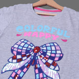 HAZEL GREY COLORFUL HAPPY PRINTED T-SHIRT TOP FOR GIRLS