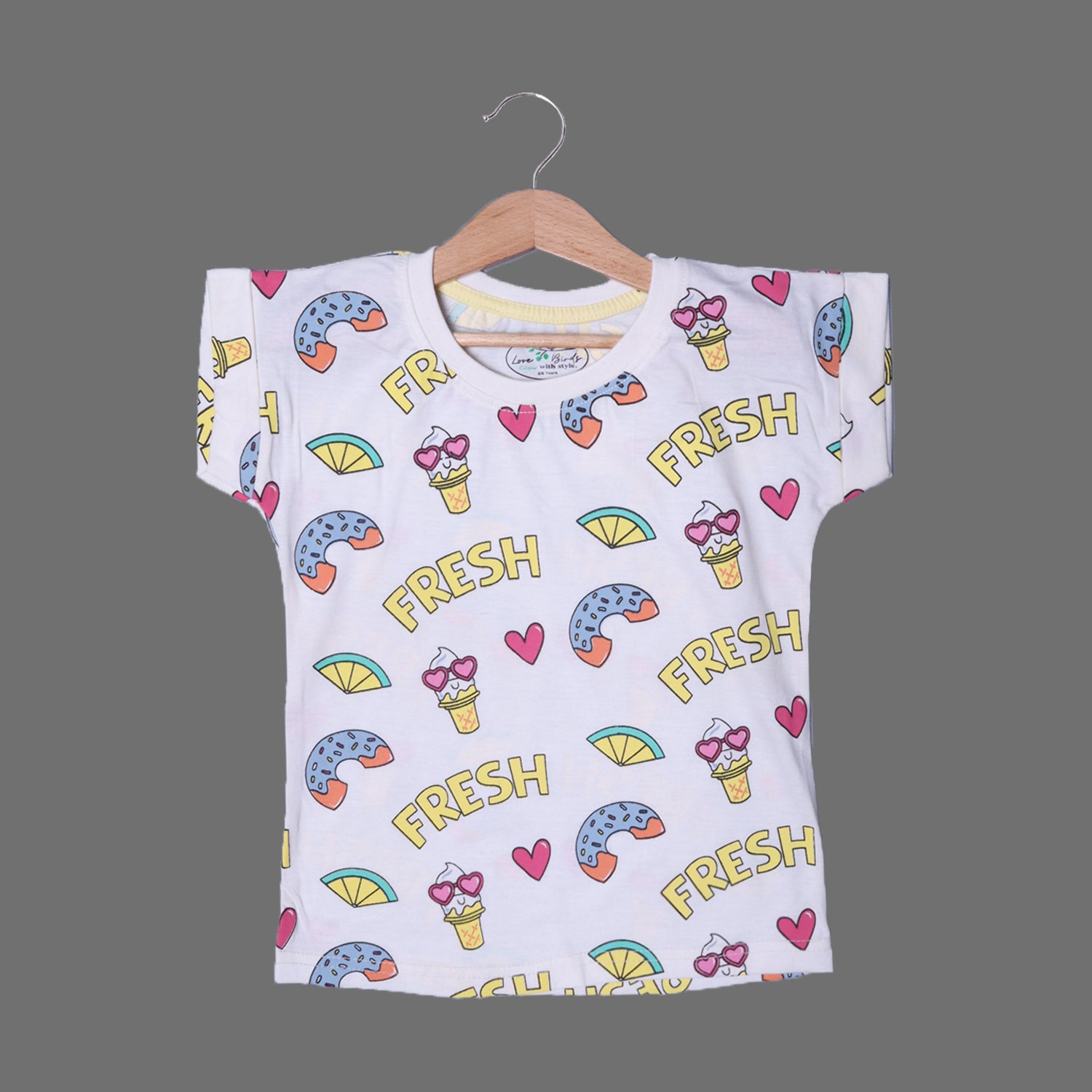 OFF WHITE FRESH ICE CREAM PRINTED T-SHIRT TOP FOR GIRLS Secondary image