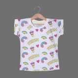 OFF WHITE FRESH ICE CREAM PRINTED T-SHIRT TOP FOR GIRLS