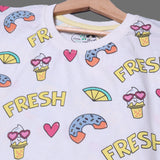 OFF WHITE FRESH ICE CREAM PRINTED T-SHIRT TOP FOR GIRLS