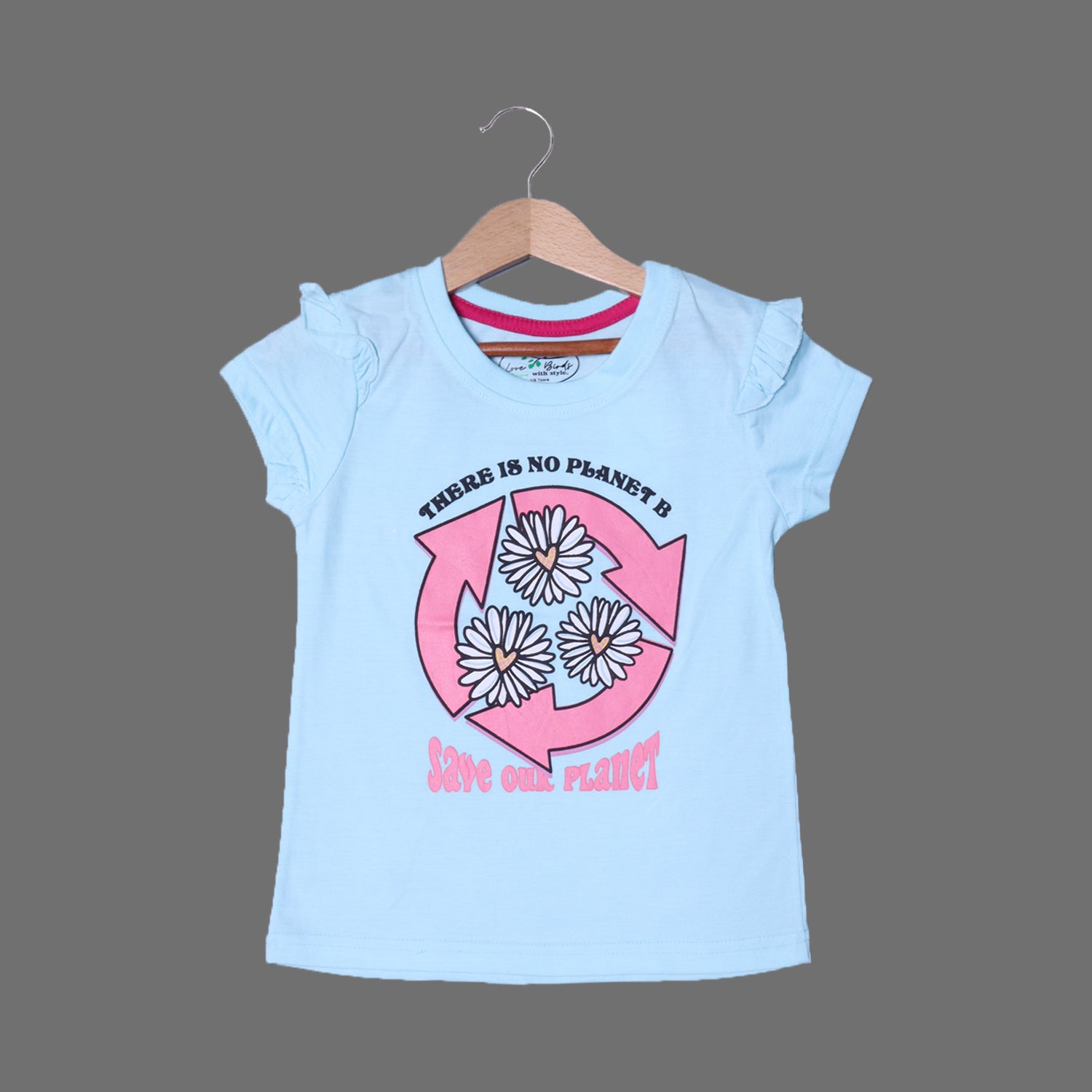 SKY BLUE THERE IS NO PLANET B FLOWERS PRINTED T-SHIRT TOP FOR GIRLS Secondary image