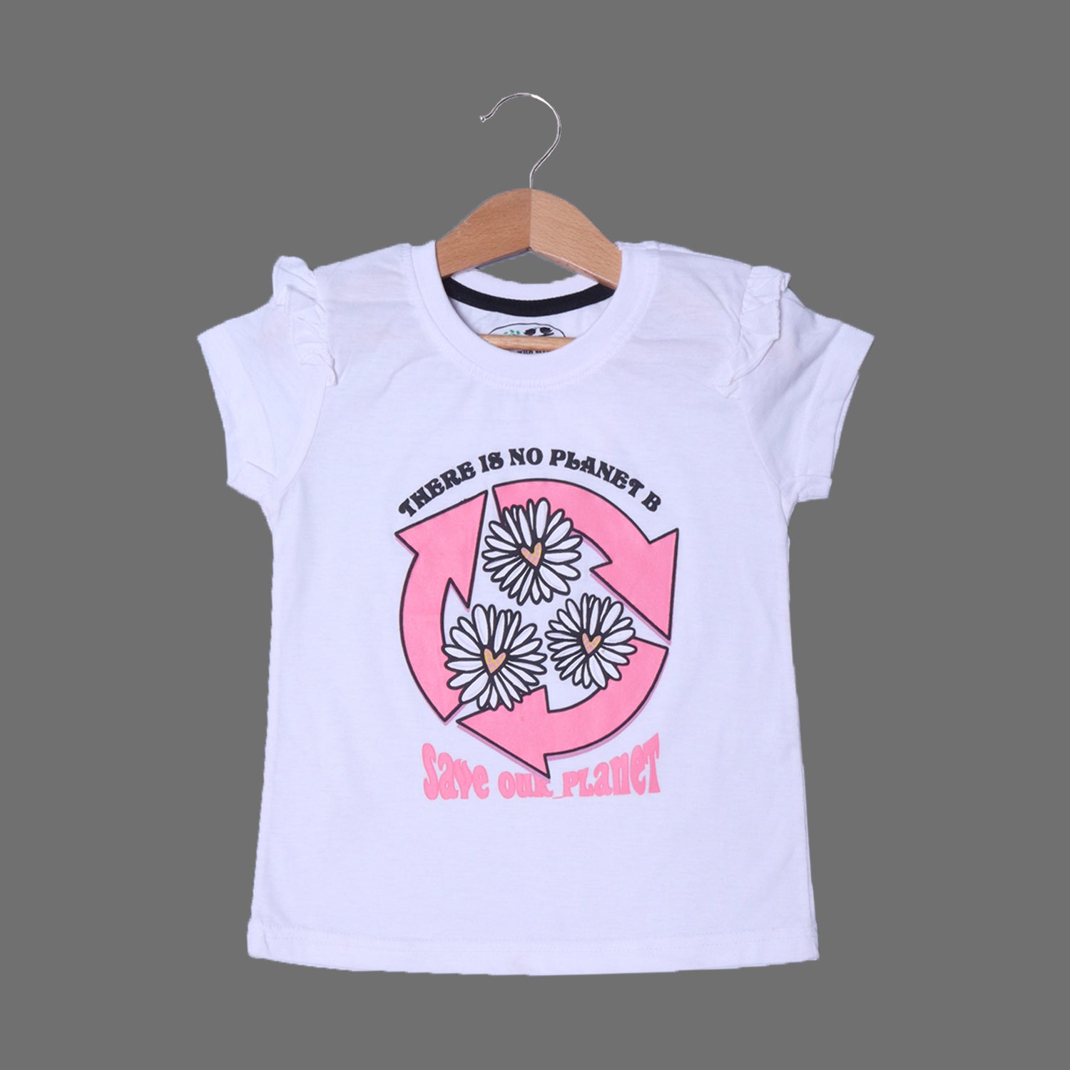 WHITE THERE IS NO PLANET B FLOWERS PRINTED T-SHIRT TOP FOR GIRLS Secondary image