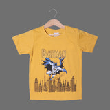 MUSTARD BATMAN PRINTED HALF SLEEVES T-SHIRT FOR BOYS