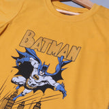 MUSTARD BATMAN PRINTED HALF SLEEVES T-SHIRT FOR BOYS