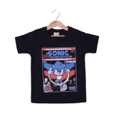 BLACK SONIC PRINTED HALF SLEEVES T-SHIRT FOR BOYS