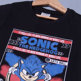 BLACK SONIC PRINTED HALF SLEEVES T-SHIRT FOR BOYS