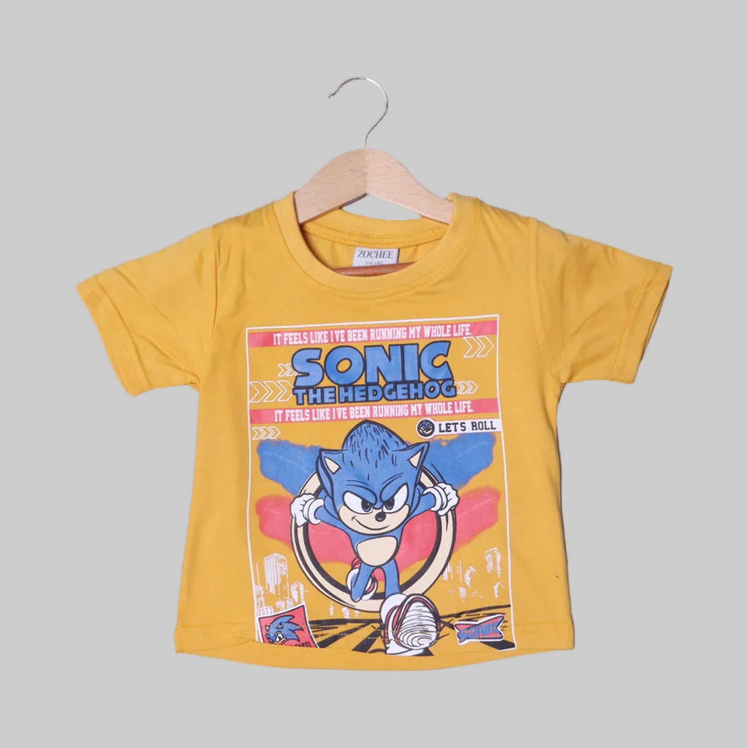 MUSTARD SONIC PRINTED HALF SLEEVES T-SHIRT FOR BOYS Secondary image