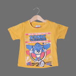 Load image into Gallery viewer, MUSTARD SONIC PRINTED HALF SLEEVES T-SHIRT FOR BOYS
